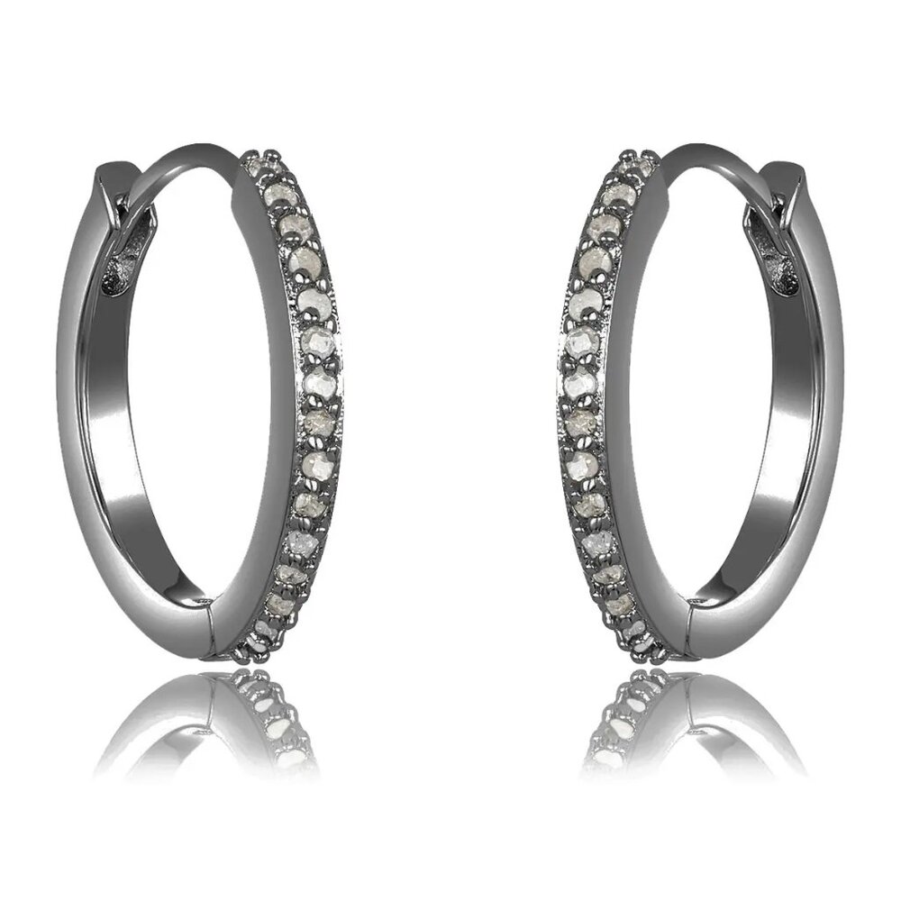 ADORNIA FINE Black Rhodium Plated Sterling Silver Pave Diamond Huggie Earrings